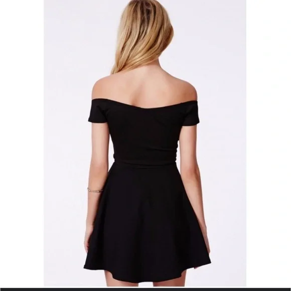 Black Off The Shoulder Fit and Flare Dress - Picture 2 of 5